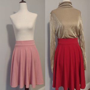 Two small circle skirts, pink and red
